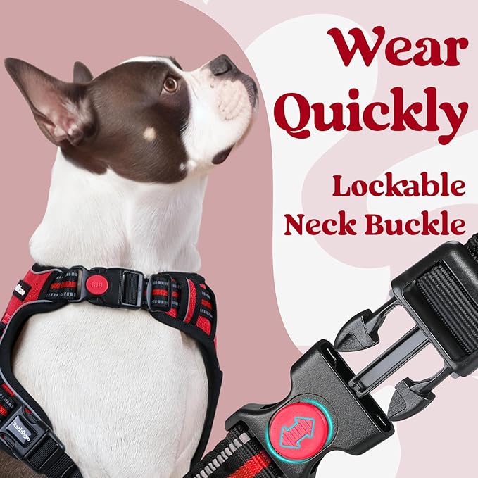 rabbitgoo Dog Harness for Large, No Pull Pet Harness with 3 Buckles, Adjustable Soft Padded Vest with Control Handle, Walking Reflective Pet Vest for Large Dogs, Red, L