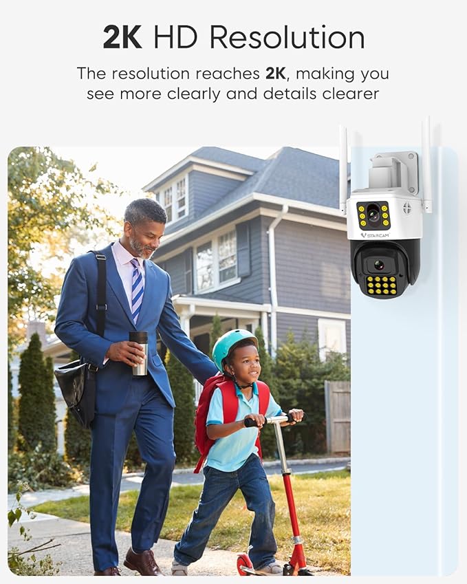 VSTARCAM 3MP+3MP Outdoor Security Camera, 2K Dual Camera, 360° Pan & Tilt, Custom Alarm Sound, Full Color Night Vision, 2-Way Audio, 2.4GHz WiFi, PIR Motion Sensor,Real Time Notifications