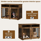 Furniture Dog Crate for Two Dogs, 41 Inch Furniture Style Dog Kennel with Removable Divider and Thickened Desktop, Heavy-Duty Base for Small to Medium Dogs, Rustic Brown