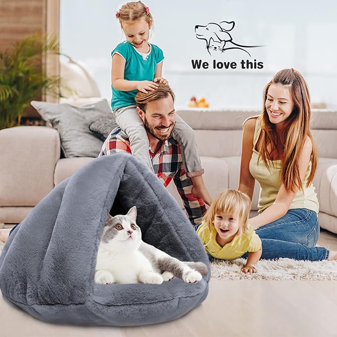 Self Warming Plush Pet Bed Cat Cave Pet Tent Cave Bed Cozy Cat Sleeping Bag Snooze Mat for Winter Pets Cats Small Dogs Puppies and Kittens