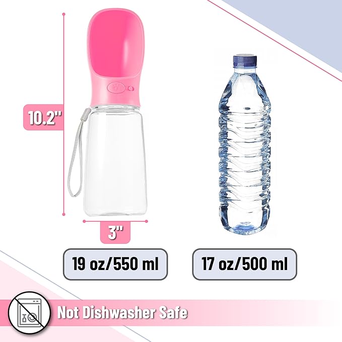 Mr. Pen Portable Dog Water Bottle - 19 oz, Pink, Travel Dog Water Bottle Dispenser, Not Dishwasher Safe