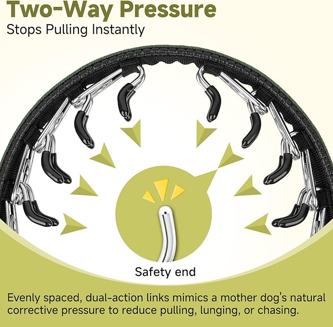 Mayerzon Martingale No Pull Collar for Large Medium Dogs, Patented Dog Walking Training Collar for Pulling, 1.5'' Wide Alloy Buckle, Neoprene Padded, Adjustable, Reflective, Easy to Use(M, Green)