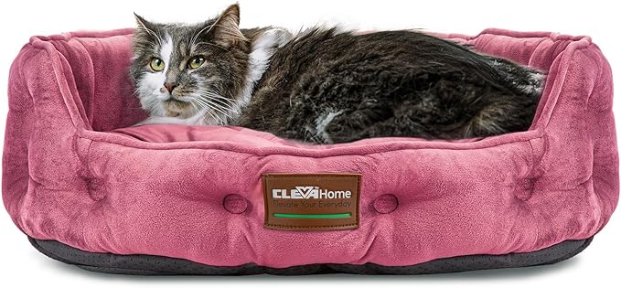 ClevaHome Cat Dog Bed for Small Pets up to 15lbs - Round Cat Beds for Indoor Cats, Machine Washable Comfortable Pet Bed for Puppy and Kitten with Non-Slip Bottom (Plum Pink)