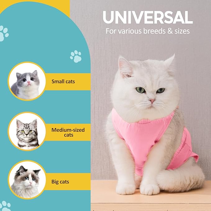 Avont Cat Recovery Suit - Kitten Onesie for Cats After Surgery, Cone of Shame Alternative Surgical Spay Suit for Female Cat, Post-Surgery or Skin Diseases Protection -Pink(L)
