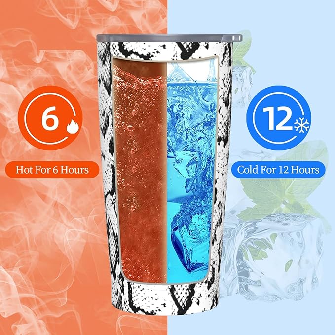 Dujiea 20oz Tumbler With Lid And Straw, Snakeskin Vacuum Insulated Iced Coffee Mug Reusable Travel Cup Stainless Steel Water Bottle