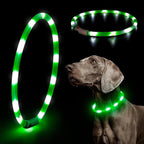 LED Dog Collar - HIGO Light Up Dog Collars Glow in The Dark, USB Rechargeable LED Dog Necklace Light for Your Dogs Walking at Night (Green-Silicone)
