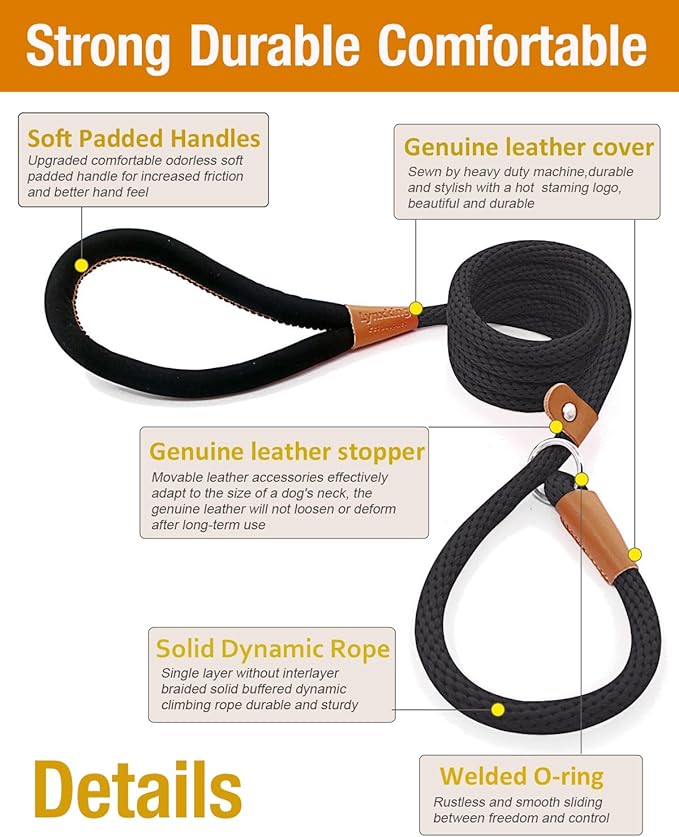 lynxking Dog Leash Slip Lead 5 6 8 FT Dog Training Leash Strong Heavy Duty Braided No Pull Training Lead for Small Medium Large Dogs