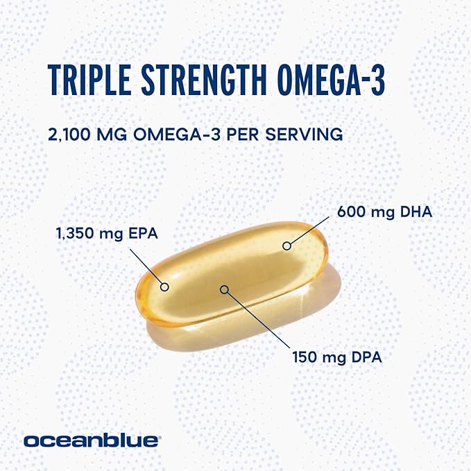 Oceanblue Professional Omega-3 2100-60 Count - High-Potency Triple Strength Burpless Fish Oil Supplement with EPA, DHA & DPA - Orange Flavor, 30 Servings
