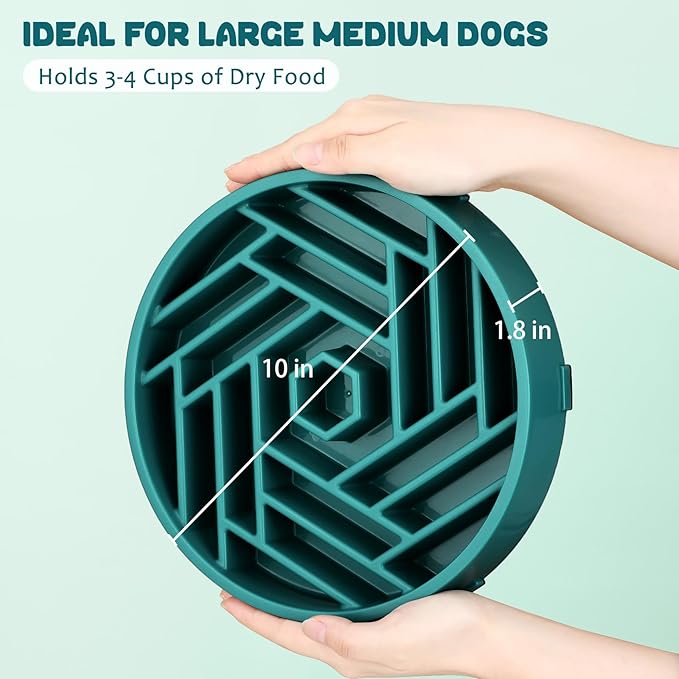 WHIPPY Slow Feeder Dog Bowl, Puzzle Maze Design to Slow Down Eating, 3-Cup Capacity, Anti-Gulping Food Bowl for Medium & Large Dogs,Green