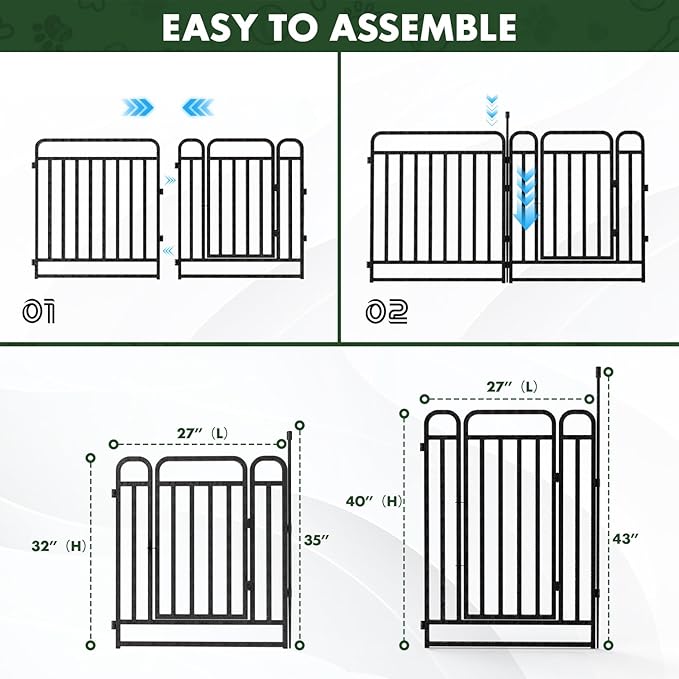 Durable Dog Fence 40" Height 48 Panels Thickened Dog Playpen with Portable Handle & Strap, Easy to Install – Stylish Curved Panel Design for Pets, Indoor Use Outdoor Use