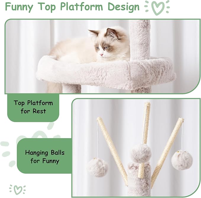 Cat Tree, Multi-Level Cat Tower for Indoor Cats, Cat Condo with Cat Scratching Post and Board, Cat Hammock, Muchroom GCT011MU