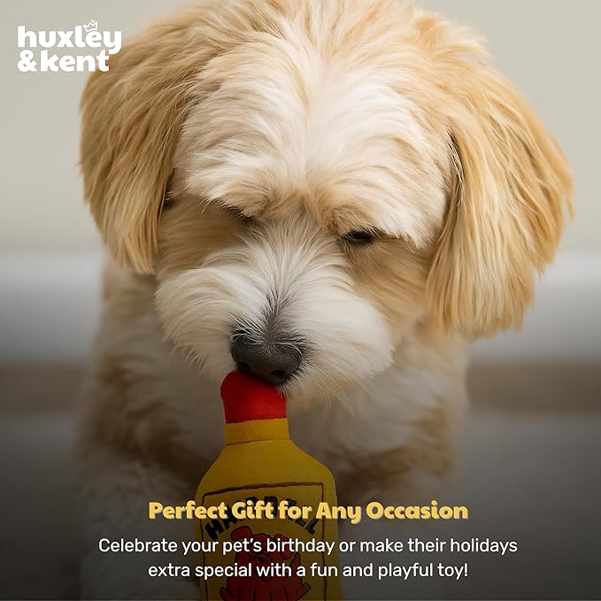 Huxley & Kent Funny Dog Toy w/Squeaker – Power Plush Squeaky Dog Toys for Small Dogs – Durable Small Stuffed Animal for Indoor Play & Fetch - Tiny Tuff Hairball Cinnamon Whiskey