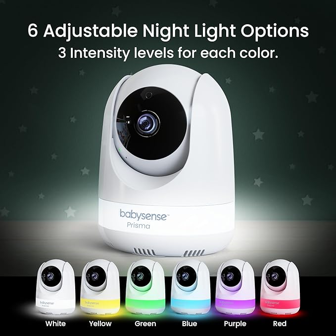 Babysense Prisma Baby Monitor with Camera and Audio, 5” HD Video Baby Monitor with 2 Cameras, 6-Color Night Light, Split Screen, Sound Machine with White Noise & Lullabies, Secure No WiFi