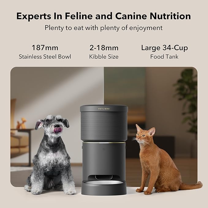 PETLIBRO Automatic Dog Feeder, 5G Wi-Fi 8L Large Dog Food Dispenser with Vacuum-Sealed Cat Feeder for Airtight Storage, Auto Pet Feeder with 187mm Large Food Tray for Medium Large Breed Dog Cat 34Cups
