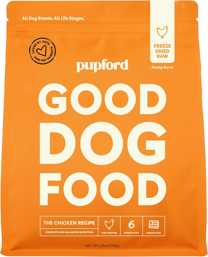 Pupford Good Dog Food, Freeze-Dried Raw, High-Protein, Superfood Ingredients, Vet-Approved, No Fillers or Artificial Additives (Chicken Recipe, 25 oz)