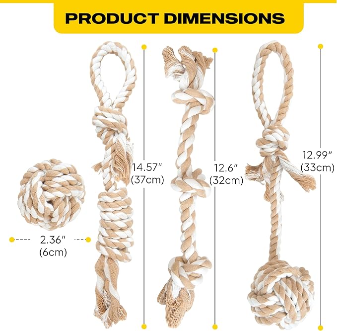 Fida Dog Rope Toys 4 Pack, Puppy Teething Sturdy Cotton Chew Tug Ropes Indoor/Outdoor, Exercise Interactive Tug O'War Toys Set for Boredom Small-Meidum Dogs