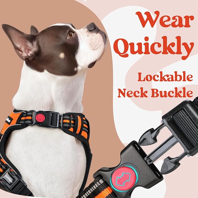 rabbitgoo Dog Harness Small Sized, No Pull Pet Harness with 3 Buckles, Adjustable Soft Padded Vest with Control Handle, Walking Reflective Pet Vest for Small Dogs, Orange, S