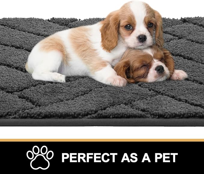 Tindbea Dog Mat for Muddy Paws 20"x31.5" Absorbs Moisture Dirt Non-Slip Washable Mud Mat for Dogs,Soft Rubber Backing Front Inside Pet Rug for Entryway, Mud Dog Paws, Patio(Charcoal)