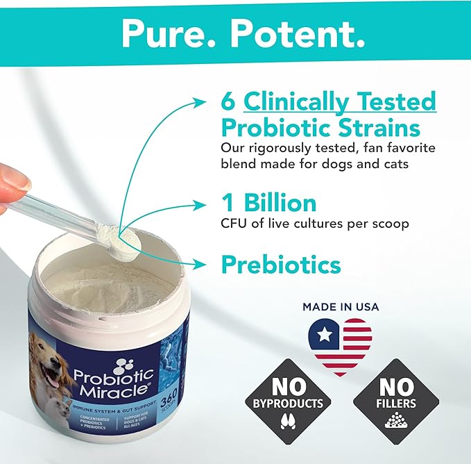 Probiotics for Dogs -(360 Scoops)-Probiotic Miracle -Advanced, Species Specific Probiotics and Prebiotics to Stop Diarrhea, Loose Stool, and Yeast-Plus Immune Support