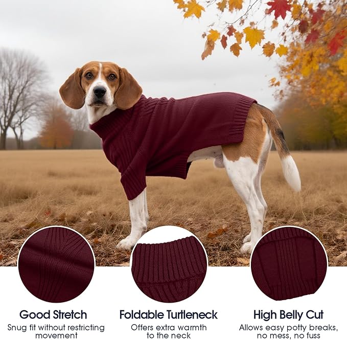 IECOii Great Dane Sweater,5XL Extra Large Sweater for Giant Breed Dogs in Winter,Turtleneck Cold Weather Knit Clothes,Machine Washable,Elastic Pullover for Saint Bernard,Mastiff (Burgundy,XXXXXL)