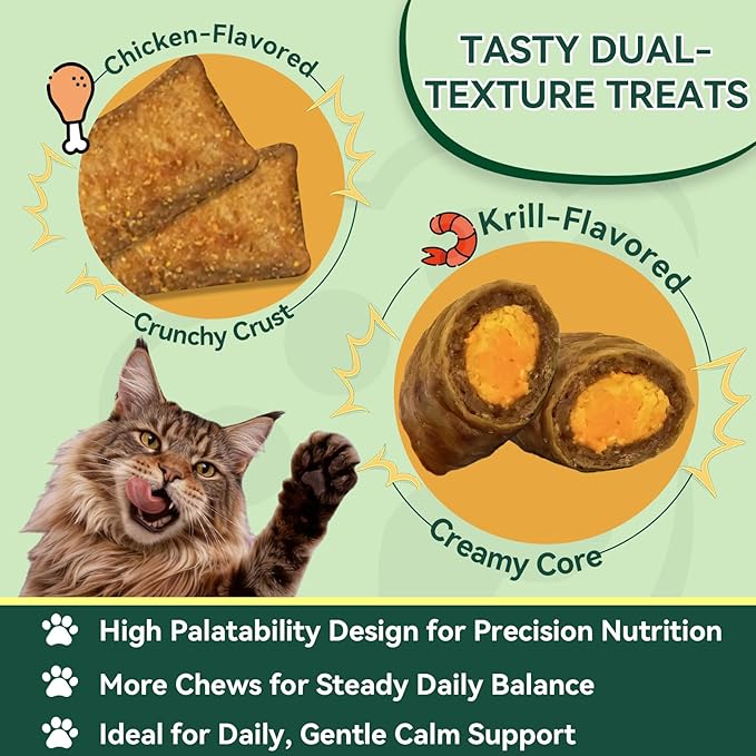 YOTANGO Cat Calming Treats – 500 Crunchy Calming Chews for Cats Kittens, Anxiety Relief & Stress Reduction for Travel, Thunder, Vet Visits, with Chamomile, L-Theanine & L-Tryptophan (Chicken Flavor)