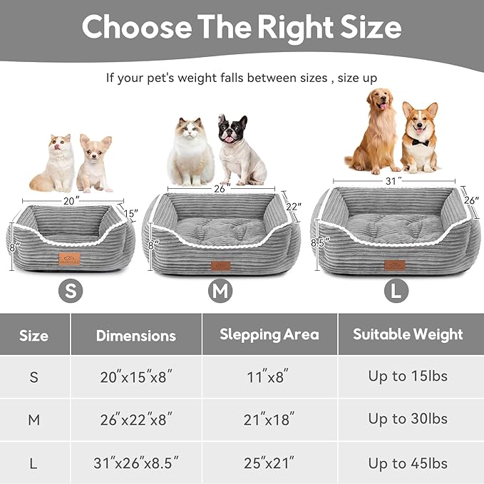 Rectangle Cat Dog Bed for Large Medium Small Pets Indoor Outdoor Machine Washable Sleeping Sofa Non-Slip Bottom Soft Puppy Bed Durable Orthopedic Calming Pet Cuddler (Medium, Grey)