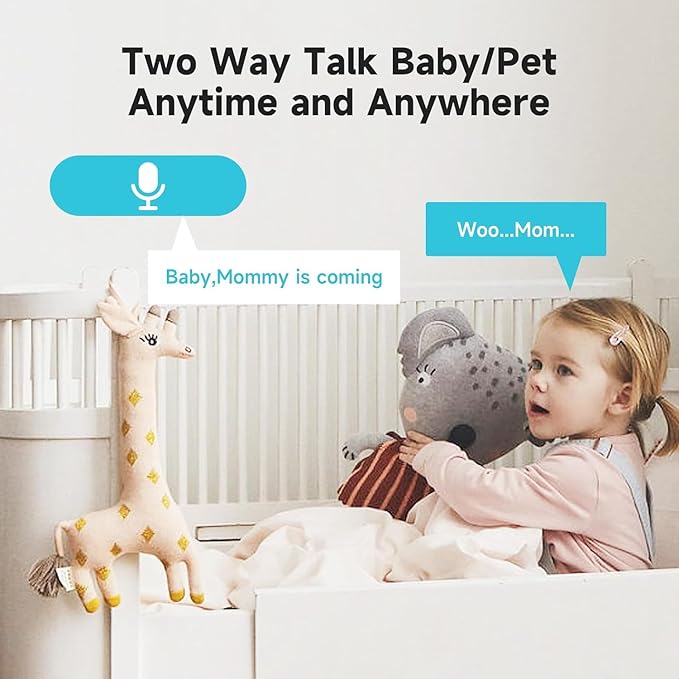 2K Baby Monitor with Phone App, 360° Pan-Tilt Indoor Camera for Home Security, AI Human/Pet Detection, Night Vision, 2-Way Audio, WiFi 2.4G/5G, SD/Cloud Storage, Compatible with Alexa