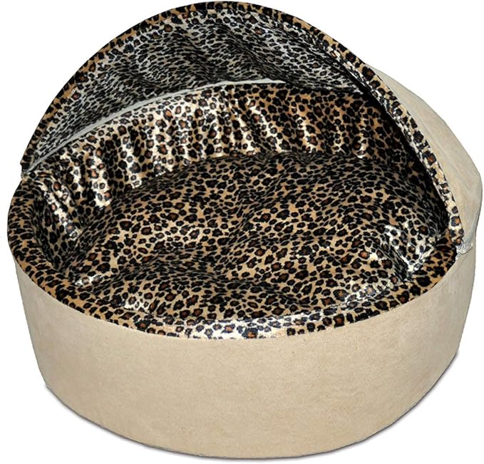 K&H Pet Products Thermo-Kitty Bed Deluxe Indoor Heated Cat Bed Tan/Leopard Large 20 Inches