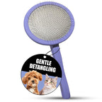 Tauro Pro Line Wooden Deshedding Dog Brush for Long Goldendoodle, Labradoodle & Poodle Hair - Purple Slicker Brush for Dog & Cat Grooming - Oval Flexible Cushion & Non-Slip Grip, M