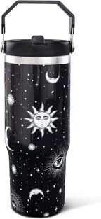 30oz Gothic Tumbler with Handle and Straw, Stainless Steel Vacuum Insulated Coffee Tumbler, Travel Mug Water Bottle, Goth Stuff Accessories Decor, Witch Gifts for Women