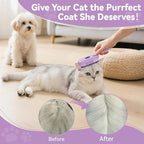 4 in 1 Pet Steam Brush for Shedding,Rechargeable cat brushes for indoor cats,Quiet Detangling Brush for Long Haired Cats and Dogs(Purple)