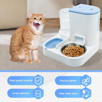 Automatic Cat Food and Water Dispenser Set 2 in 1, All-in-One Gravity Pet Feeder with Stainless Steel Cat Food Bowl Travel Auto Supply Feeder and Water Dispenser for Small Medium Cats Dogs (Blue)