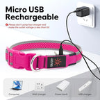 Flashseen LED Dog Collar, USB Rechargeable Light Up Dog Collar Lights, Adjustable Comfortable Soft Mesh Safety Pet Collar for Small, Medium, Large Dogs(Medium, Candy Pink)
