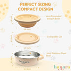 2-in-1 Insulated Dog Bowl with Collapsible Lid & Handle – Stainless Steel, Non-Slip Rubber Base – Portable Pet Water & Food Bowl for Dogs & Cats – 30 OZ + 20 OZ – Indoor & Outdoor (Beige)