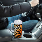 Boccsty Tiger Skin Texture Tiger Insulated Tumblers Black Orange Stripe Reusable Stainless Steel Tumbler 30 oz Cup Coffee Travel Mug Water Bottle with Handle & Flip Straw for Home Office Car