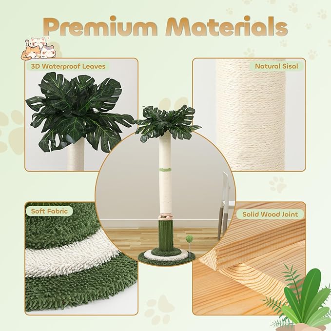 EMUST Cat Scratching Post - 41.3" Tall Cat Scratcher with Interactive Ball Track for Indoor Cats, Cat Post with Self Groomer for Kittens and Adult Cats Protect Your Furniture