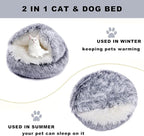 Cat Cave Bed Round Plush Fluffy Hooded Cat Bed Cozy Cats beds Cushion Sofa for Small Dogs Pet Beds Doughnut Calm Anti-nxiety Dog Bed - Waterproof Bottom Washable