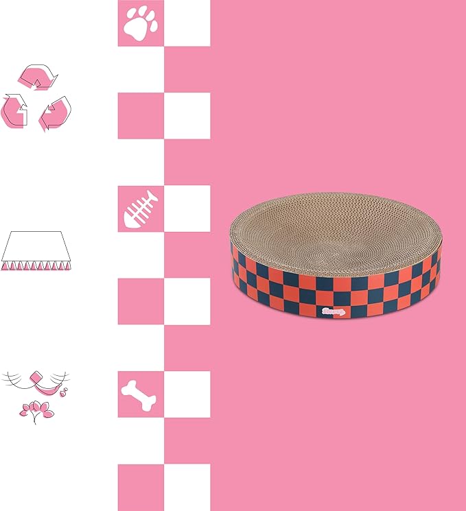 CSR1010D Nelson 20.13" Modern Cardboard Round Bowl Cat Scratcher with Catnip, Berry Cherry