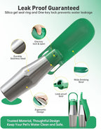 Stainless Steel Dog Water Bottle - 27 oz Portable Travel Dog Bottle & Bowl, Leak Proof Stainless Steel Metal Pet Water Bowl Dispenser for Camping, Hiking, Traveling, Walking (27oz, Green)