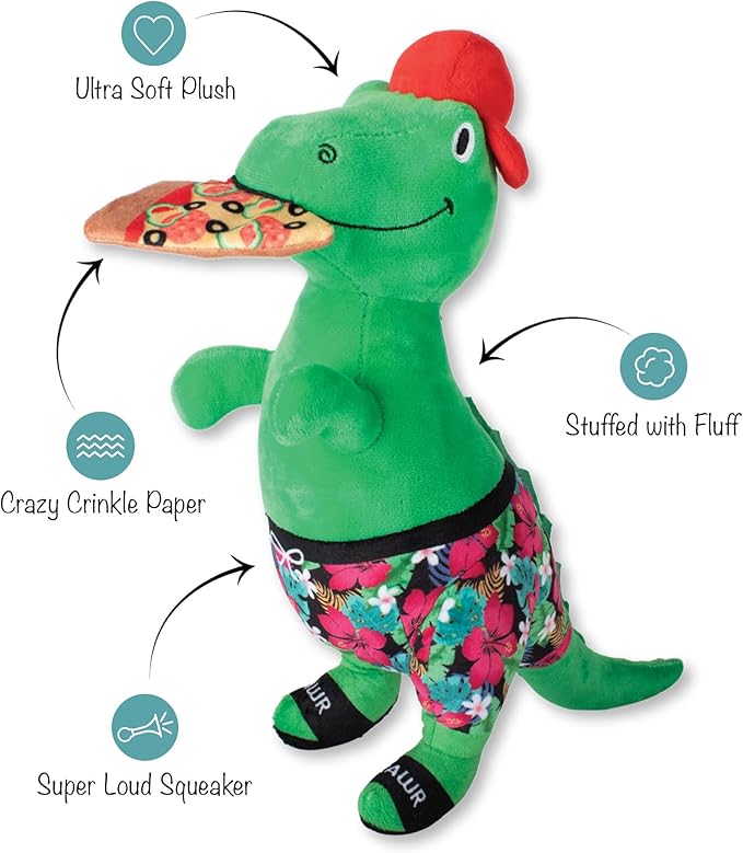 Fringe Studio Pizzasaurus REX Plush Dog Toy, Pet Shop Collection (314431)
