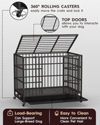 48In Heavy Duty Dog Crate, Indestructible Escape-Proof Kennel for Large Dogs, XL Dog Crates, Double Door, with Removable Tray and Wheels, Ideal for High-Anxiety Dogs