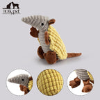 Hollypet Plush Dog Squeaky Toy Stuffed Armadillo Animal Pet Puppy Chew Toys with Clean Teeth for Small Medium Large All Breed Sizes Dogs, Yellow, 8 in