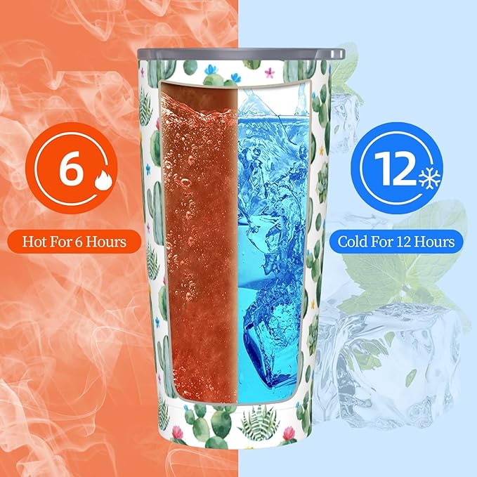 Cactus Tumbler with Lid and Straw, 20 Oz Stainless Cup Steel Insulated Water Bottle Travel Coffee Mug