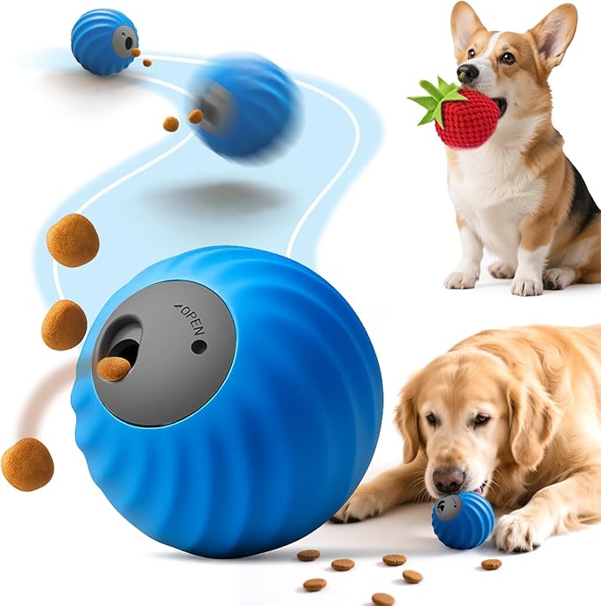 AIERSA Interactive Dog Toys, Automatic Dog Treat Ball Dispenser Toy to Keep Them Busy, Anti-Boredom Electric Moving Puzzle Dog Toys, Self-Rolling Treat Ball Toy for Small and Medium Dogs(Tomato)