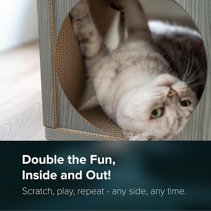 Cat Scratcher Tunnel, Cardboard cat House & Scratching Post for Indoor Cats, 360 Degree Comfort, Durable Design, Odor-Free Fun, Easy Assembly, Perfect for Playful Kittens and Adult Cats, greywood