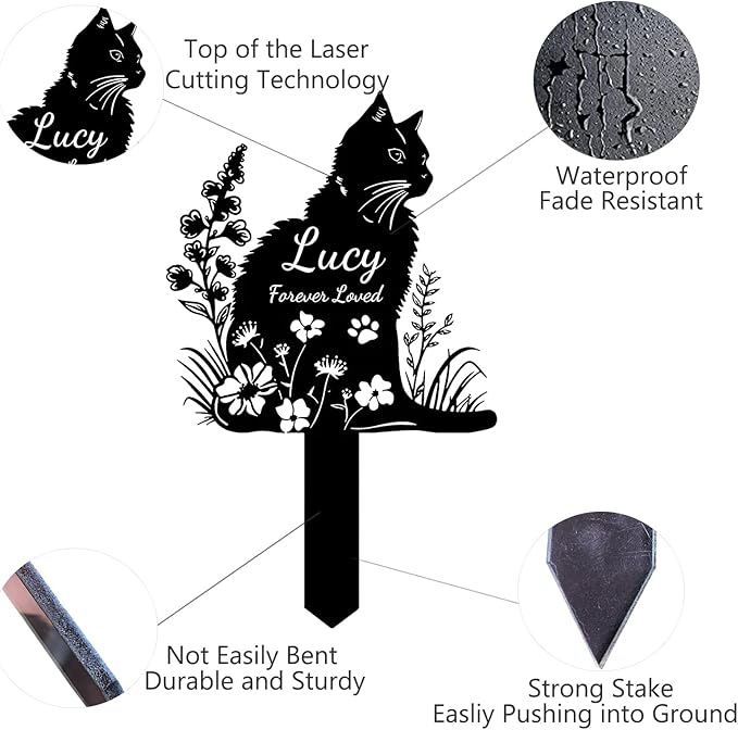 Custom Cat Memorial Grave Marker Stake Personalized Cat Memorial Garden Stake Pet Loss Sympathy Gift Outdoor Memorial Engraved Sign Cat Headstones Metal Sign Pet Plaque Yard Stake