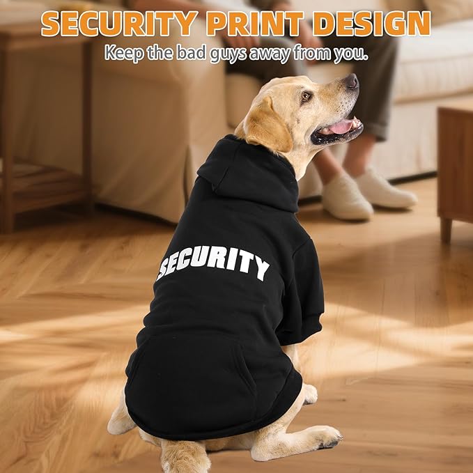 KOOLTAIL Security Dog Hoodie, Fall Puppy Sweater Clothes for Small Medium Large Dogs, Soft Warm Winter Pet Cold Weater Coats Hooded Sweatshirt with Pocket, Dog Halloween Costume for Girl Boy, Black SM