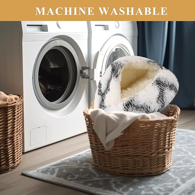 Dog Beds for Small Dogs, Cat Bed Cave, Washable Cute Cat Bed, Cozy Nook Pet Bed for Dogs or Cats, Anti-Slip Puppy Bed Fits up to 22 lbs Pets(Grey-White, 24" x 24")