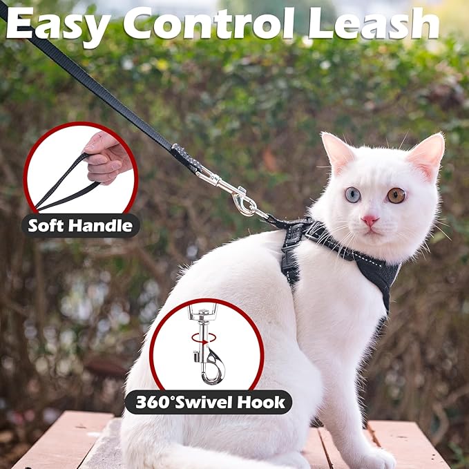 EXPAWLORER Cat Harness and Leash Set - Adjustable Escape Proof, Soft Reflective Vest Harness for Outdoor Walking, Breathable Lightweight Jacket for Small Medium Cats, Black M