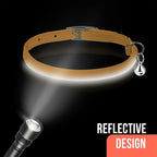 OOPSDOGGY Rolled Leather Cat Collar with Bell, Reflective Kitten Collars with Buckle Include Safety Elastic Strap - Adjustable Small Pet Collars for Boy Girl Cats (Yellow)